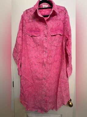 NWOT Oli & Hali Hot Pink Eyelet Button-Up Duster S